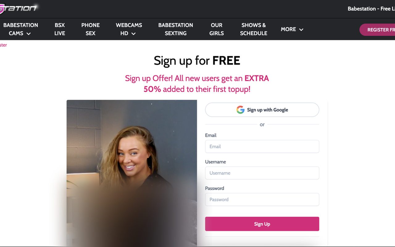 Babestation signup (explicit region blurred)