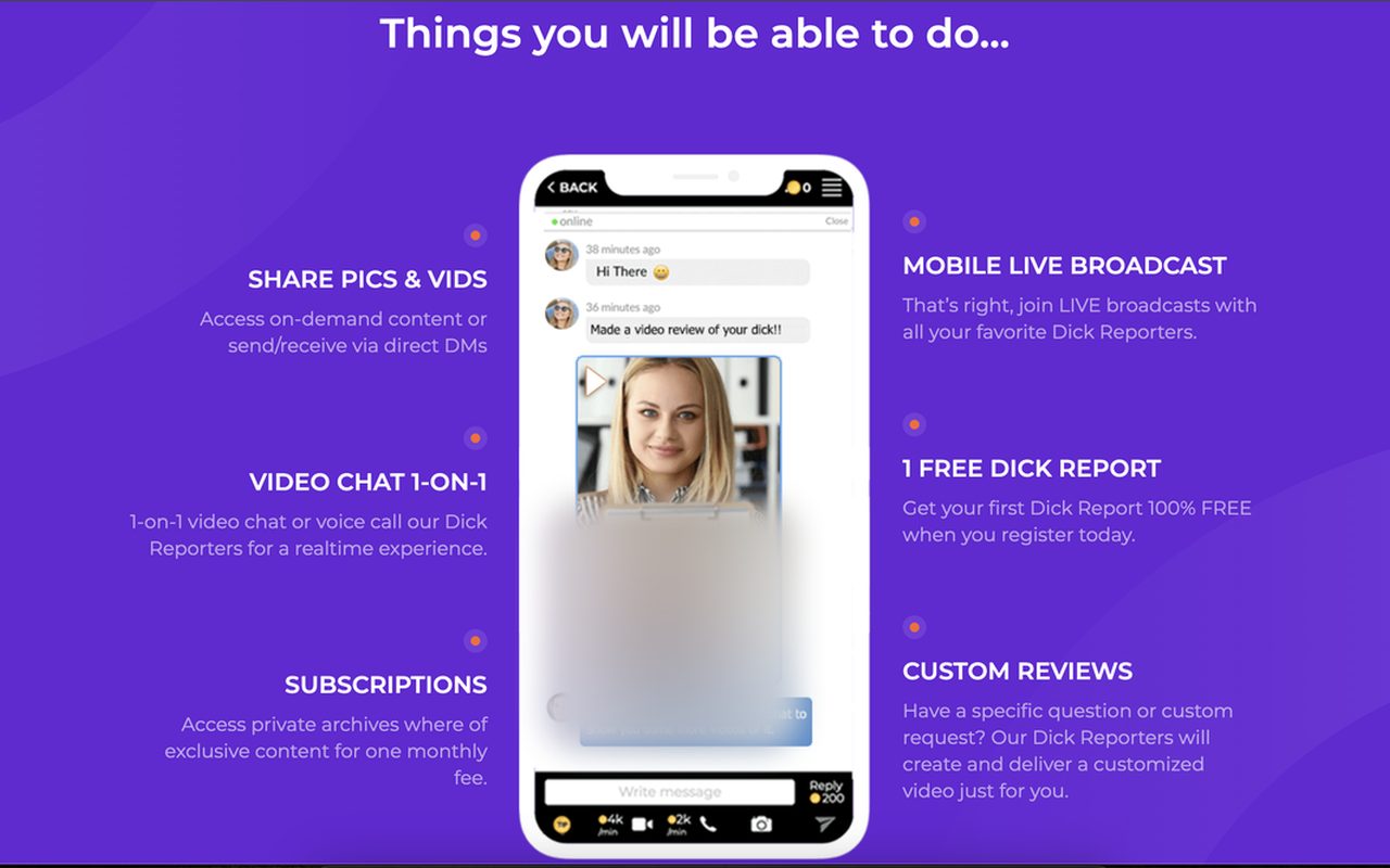 FreeDickReport features (explicit region blurred)