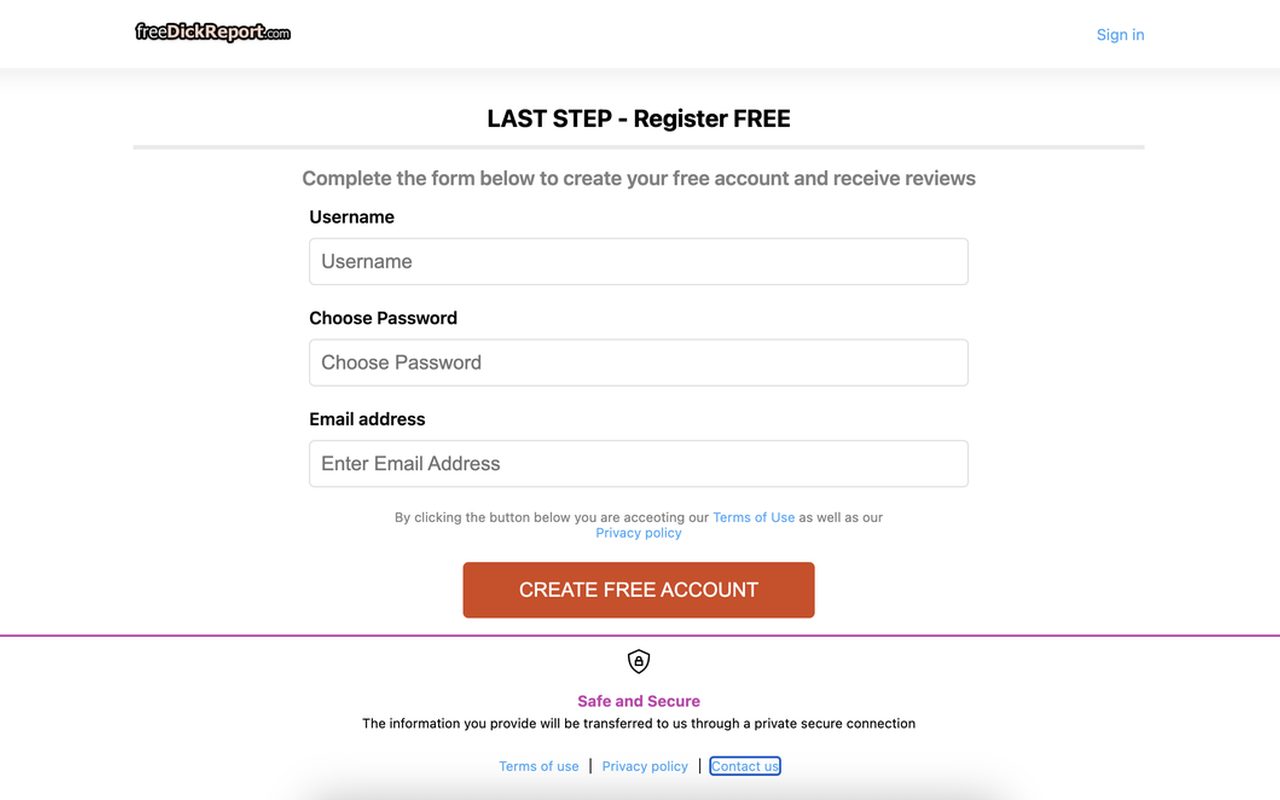 FreeDickReport registration