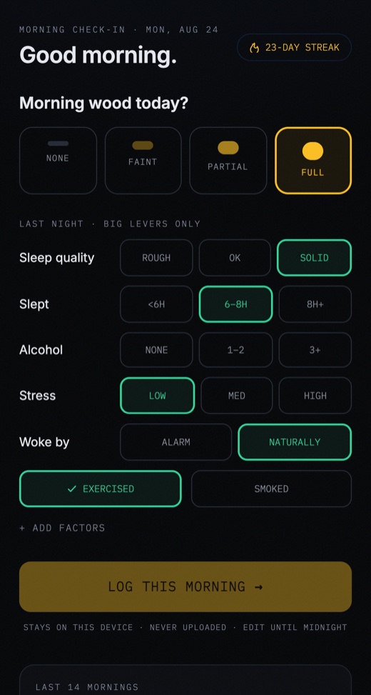 Morning check-in screen